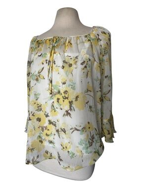 ALYX size XL Yellow Cream Floral Sheer lined Blouse